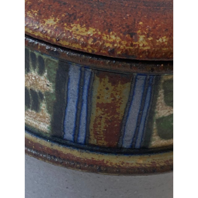 Early 21st Century Rustic Striped Stoneware Canister Hand Crafted by Susan Maslowski For Sale - Image 5 of 12