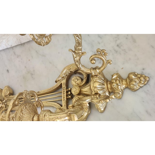 Vintage Chinese Lacquered Brass Lyre-Form Double-Arm Candle Wall Sconce For Sale - Image 11 of 18