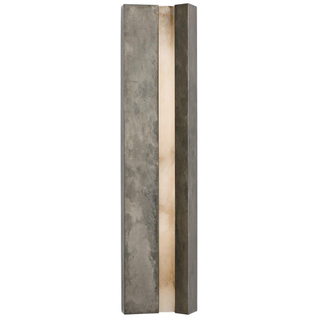 Anne-Marie Barton for Visual Comfort Signature Austera 32" Sconce in Mottled Pewter with Alabaster For Sale
