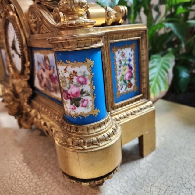 19th C. French Lévy Frères Napoleon III Gilt Bronze & Porcelain Mantel Clock For Sale - Image 9 of 15