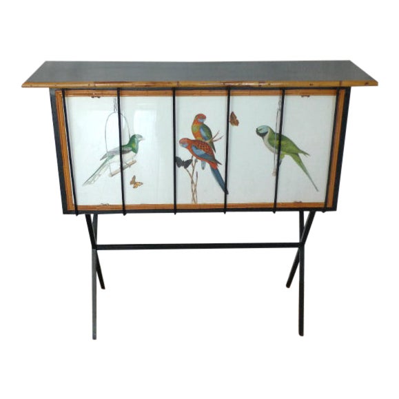 French Portable Tiki Bar Counter With Iron Base, Rattan Frame and