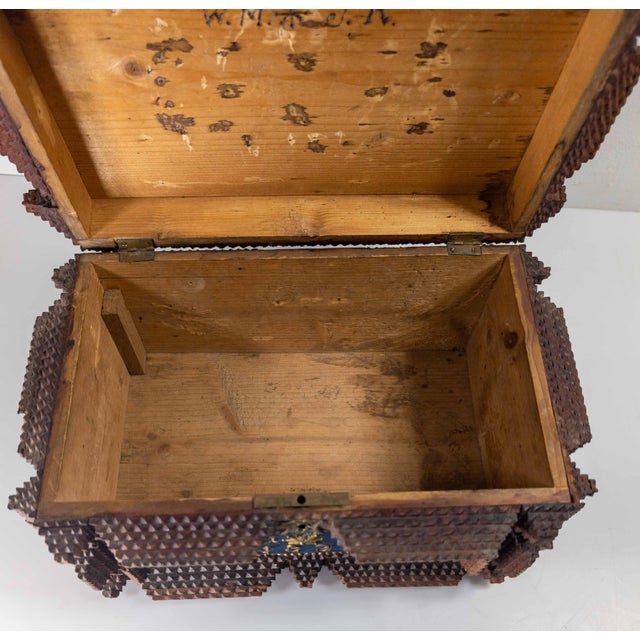 19th Century American Folk Art Tramp Art Casket Box With 1891 Date For Sale - Image 12 of 13