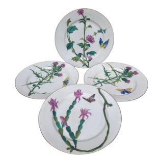 French Set of 4 Porcelain Plates Butterfly & Flowers Circa 1890 For Sale