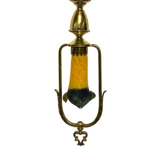 French Brass and Glass Pate De Verre Single-Light Chandelier, 1960s For Sale