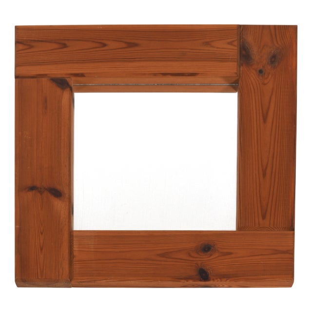 Square Pine Mirror, Sweden, 1970s For Sale