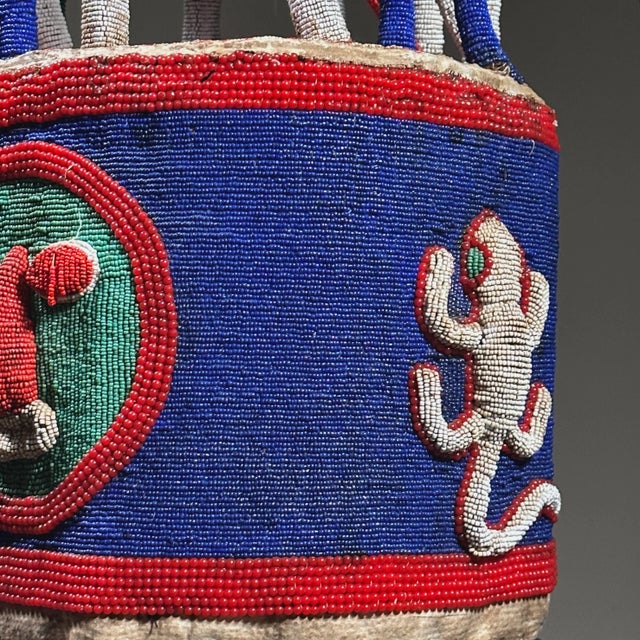 Vintage Yoruba Hand Beaded Ceremonial Alter Crown With Stand/Folk Art