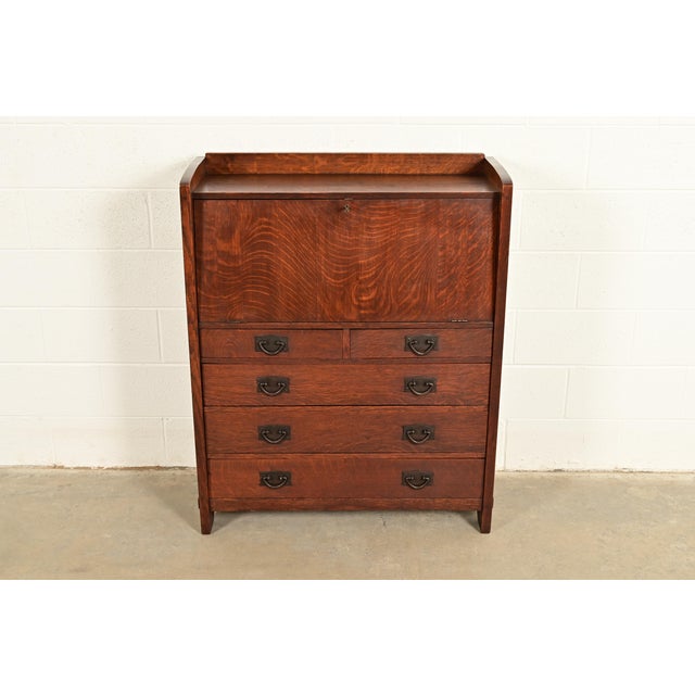 A rare and exceptional antique Mission or Arts & Crafts period drop front secretary desk By Gustav Stickley USA, Circa...