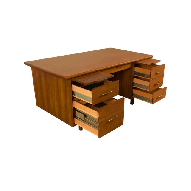 1970s Mid-Century Walnut Large Executive Desk For Sale - Image 4 of 10