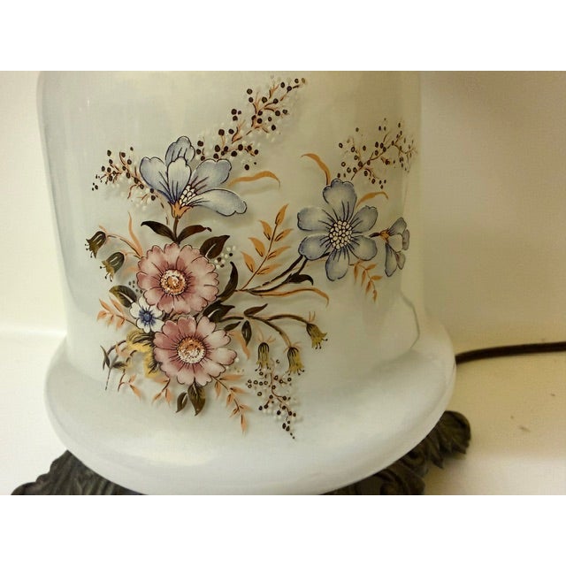 Vintage Victorian "Gone With the Wind" Floral Milk Glass Hurricane Parlor Lamp For Sale - Image 13 of 16