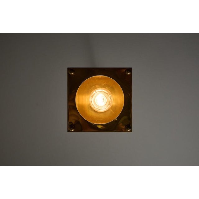 Mid-Century Brass Box Pendant with Textured Ice Glass, 1960s For Sale - Image 6 of 11