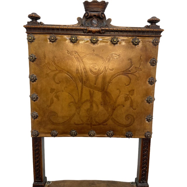 Set of 8 Italian Walnut Dining Chairs With Embossed Leather, Late 19th Century For Sale - Image 18 of 18