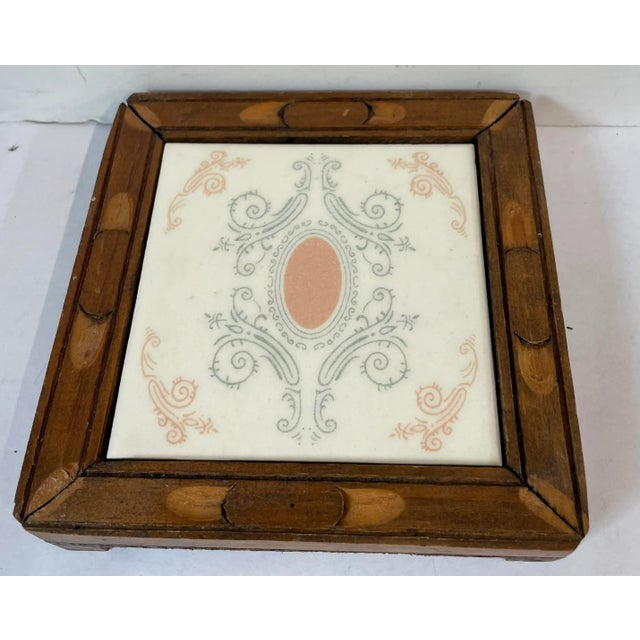 Nice vintage tile trivet with wood frame