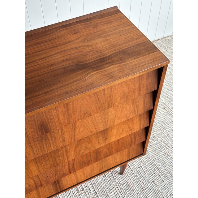 Wood Vintage Mid Century Walnut Five-Drawer Dresser For Sale - Image 7 of 11
