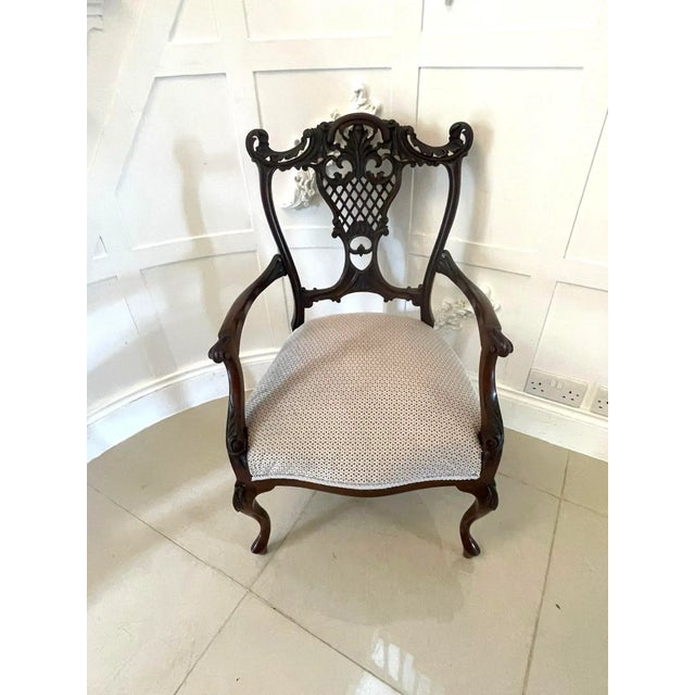 White Antique Victorian Mahogany Carved Elbow Chair, 1860 For Sale - Image 8 of 8