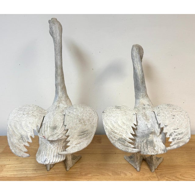Pair 20th C. Zinc Alloy Swan Garden Sculptures Good Scale & Weathered Surface For Sale - Image 15 of 18
