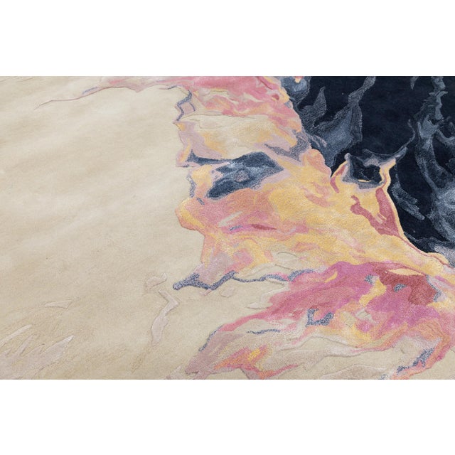 Abstract "Volcanic Ember" Modern Hand-Tufted Wool Rug – Navy, Pink, & Gold For Sale - Image 10 of 10