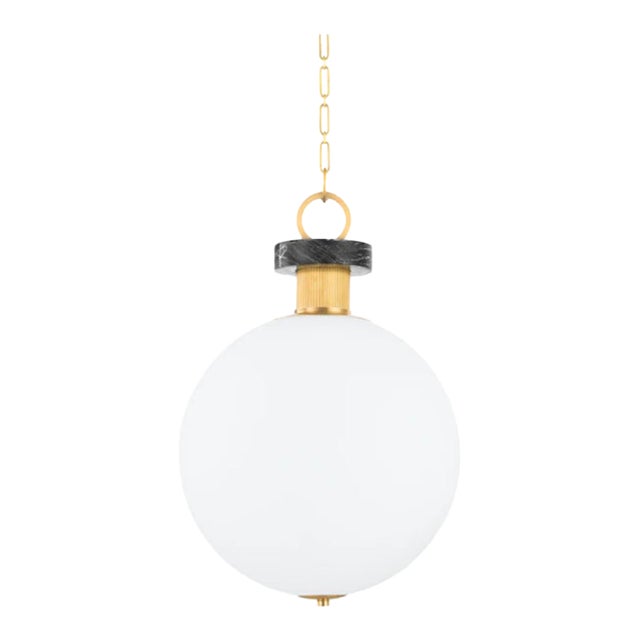 Hudson Valley Glass, Marble and Brass Pendant For Sale