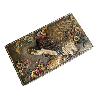 1960s Stunning Japan Ornate Eagle Cast Metal Trinket Box W/Hinged Lid Colored Repousse For Sale