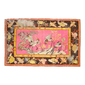 Zabihi Collection Bright Pink Antique Worn Flamingo Pictorial Khotan Rug