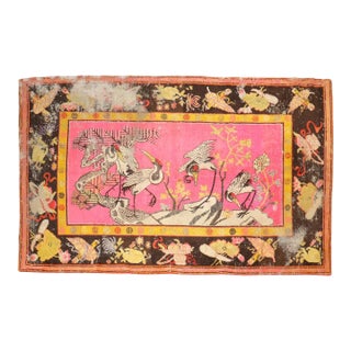 Zabihi Collection Bright Pink Antique Worn Flamingo Pictorial Khotan Rug - 5'10" x 10' For Sale