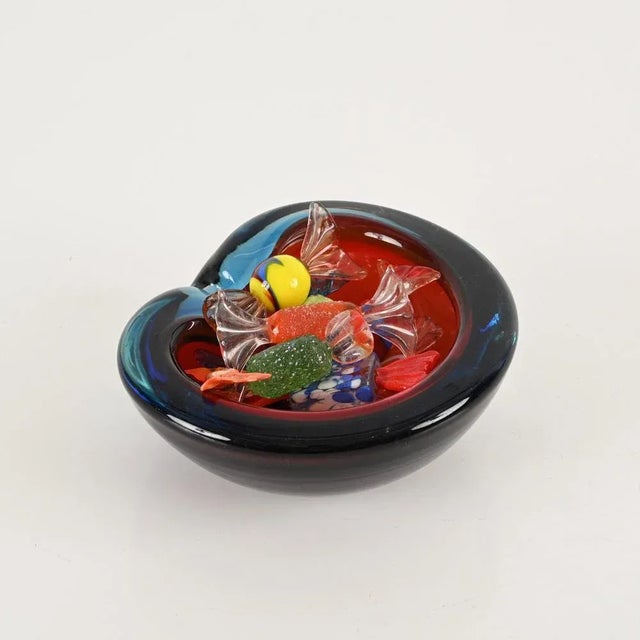 Blue and Red Sommerso Murano Glass Heart-Shaped Bowl by Flavio Poli, Italy, 1960s For Sale - Image 3 of 11