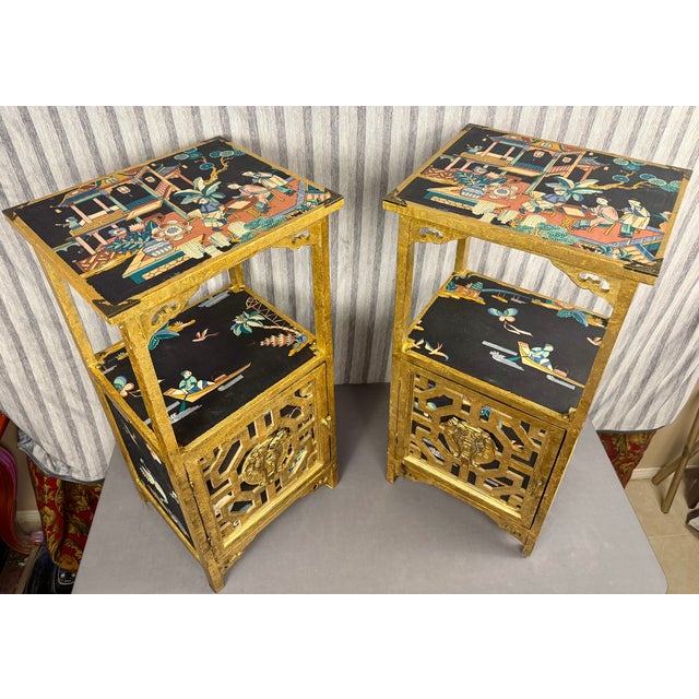 Chinoiserie Pair of Late 20th Century Chinoiserie Nightstands / Cabinets For Sale - Image 3 of 15