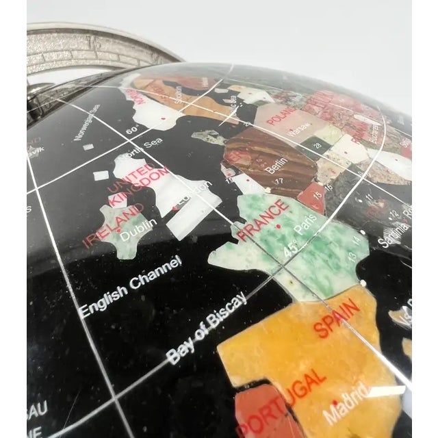 Handcrafted Semi-Precious Stone Globe on Decorative Metal Stand With Compass For Sale - Image 9 of 18