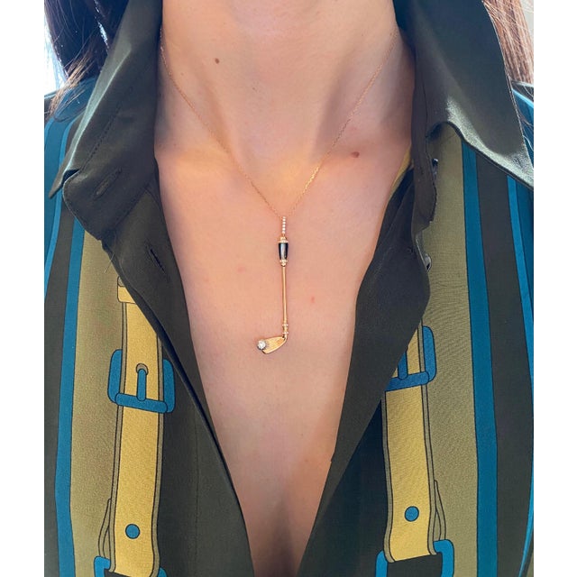 Diamond Black Grey Mother of Pearl Golf Club Birdie Jewelry 18 Karat Rose Gold For Sale In Washington DC - Image 6 of 10