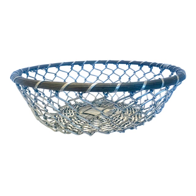 Mid 20th Century Vintage Mid-Century Woven Mixed Metal Media Americana Egg Gathering Basket For Sale
