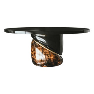 "Sparrow" Round Table With Stainless Steel, Bronze Details, Handmade For Sale