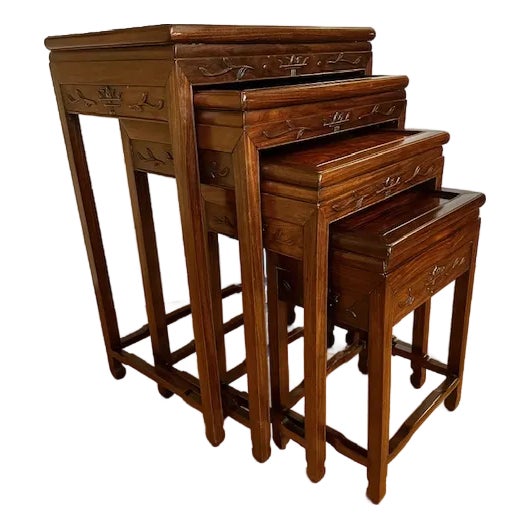 1930s Set of 4 Vintage Chinese Nesting Wooden Side Tables For Sale