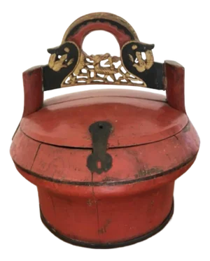 19th Century Antique Chinese Red Lacquered Lunch Box