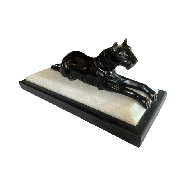 Vintage Bombay Black Panther Marble Table Top Sculpture Vintage Postmodern Bronze For Sale - Image 4 of 9