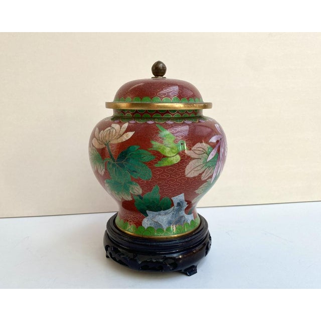 Vintage Cloisonne Brass and Enamel Ginger Jar with Lid, China, 1970s For Sale - Image 4 of 6