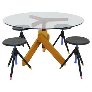 Table and Stools by Vico Magistretti, Italy, 1980s, Set of 5 For Sale