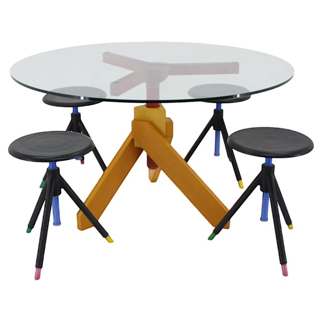 Table and Stools by Vico Magistretti, Italy, 1980s, Set of 5 For Sale