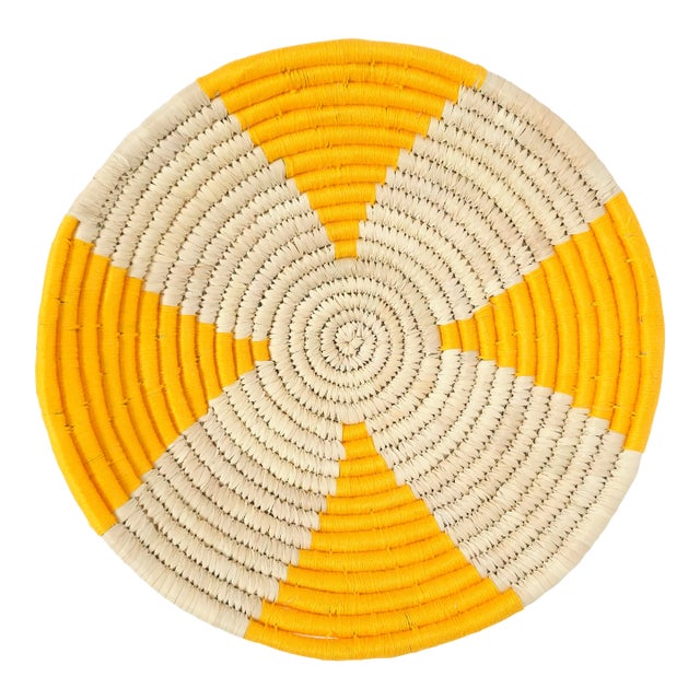 Yellow Seagrass Wall Basket, Small For Sale