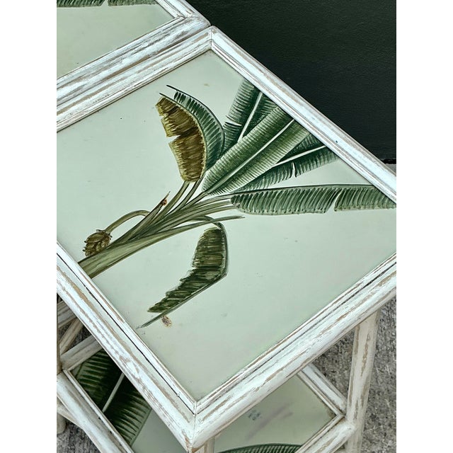 Late 20th Century Vintage Hand Painted Palm Side Tables - A Pair For Sale - Image 5 of 12