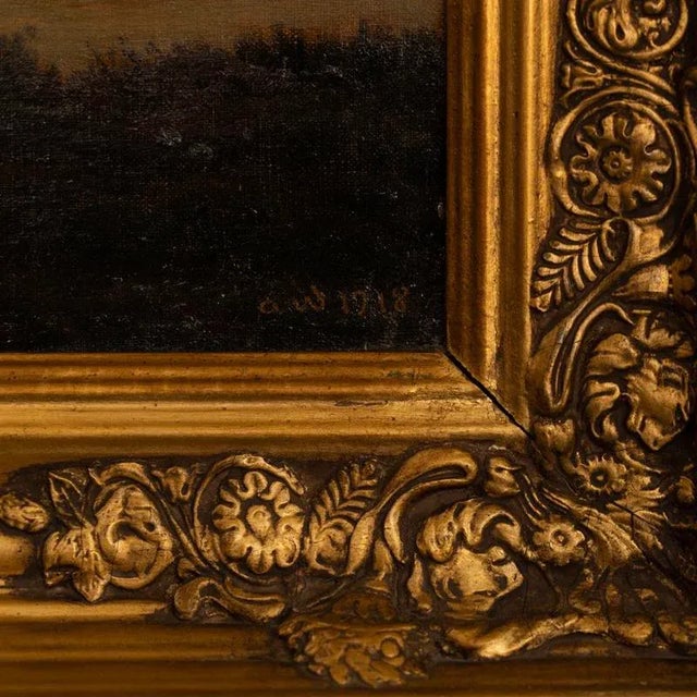 Original oil on canvas laid on board, coastal scene with vibrant sunset. Signed and dated AW, 1918. Artist: Albert Wang...