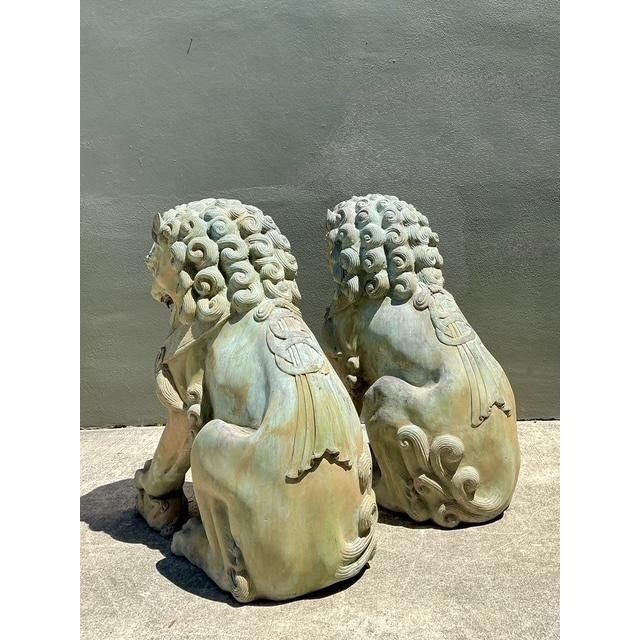 Bronze Vintage Monumental Bronze Foo Lions - A Pair For Sale - Image 8 of 12