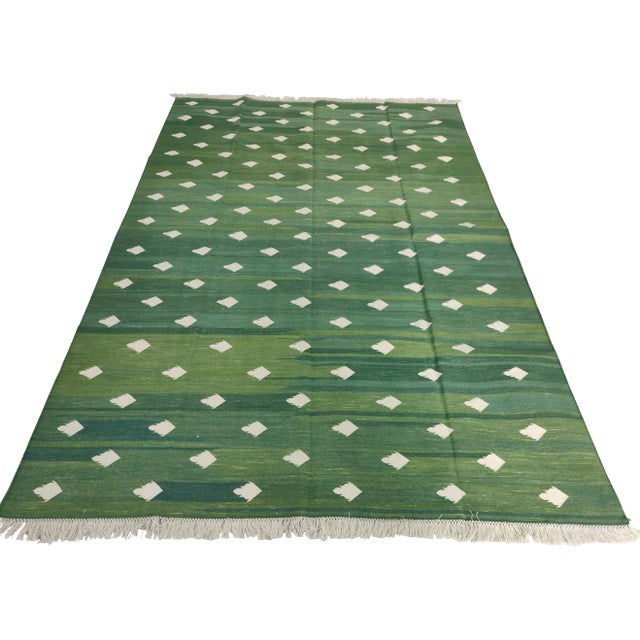 Handmade Cotton Fleur Rug, Green And White 8'x10' For Sale