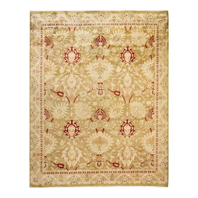 Vintage Traditional Hand Knotted Wool Area Rug, Olive - 7'10" X 10'1" For Sale