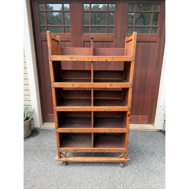 Early 20th Century Maine Shoe Factory Numbered Wood Rolling Cubbies / Industrial Shelving Cart For Sale - Image 12 of 18