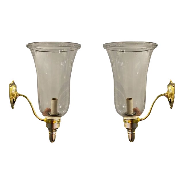 1900s Hurricane Glass Sconces - a Pair For Sale