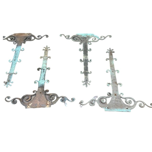 Metal Set of 6 Vintage Ornate Wrought Metal Door Strap Hinge Covers Architectural Salvage For Sale - Image 7 of 12