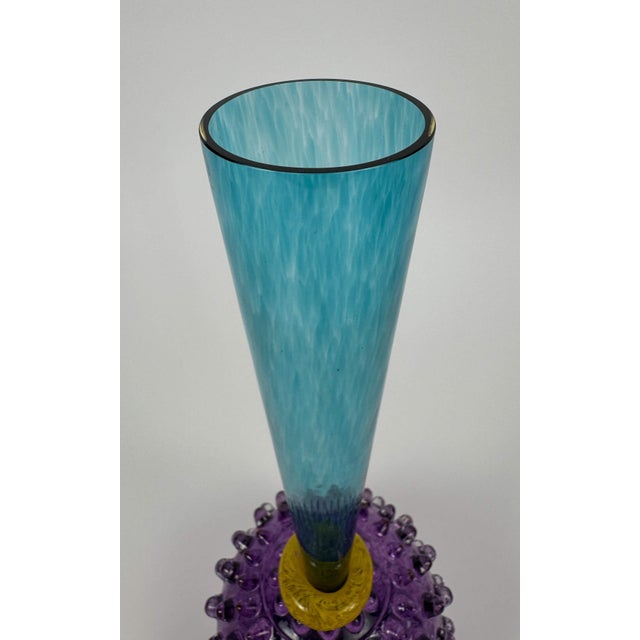 Late 20th Century Blue and Purple Hobnail Art Glass Bud Vase For Sale - Image 4 of 11