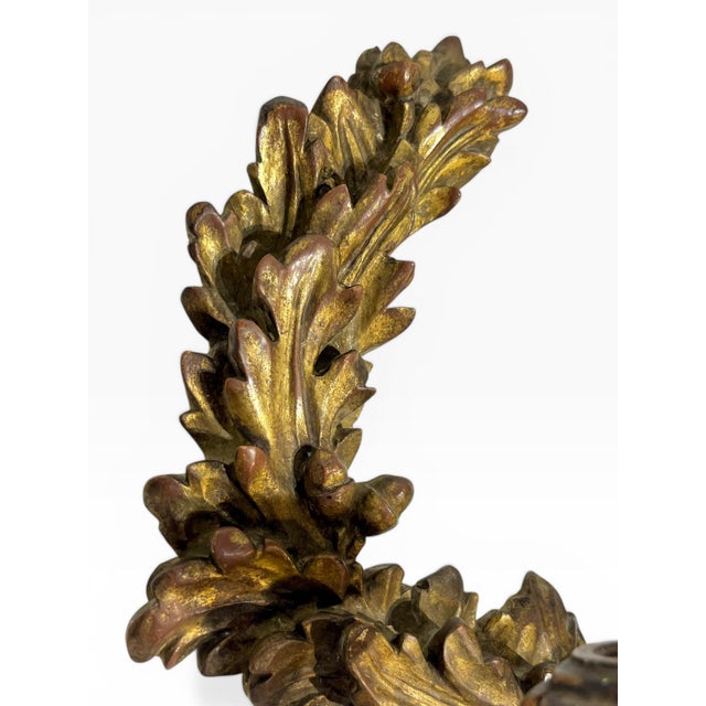 Florentia Antique Italian Giltwood Double Arm Wall Sconce With Laurel Motif For Sale - Image 4 of 18