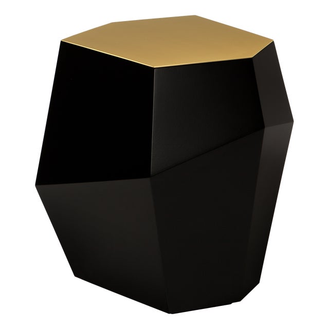 Three Rocks High Side Table in Black Lacquered and Top in Brushed Brass from Insidherland For Sale