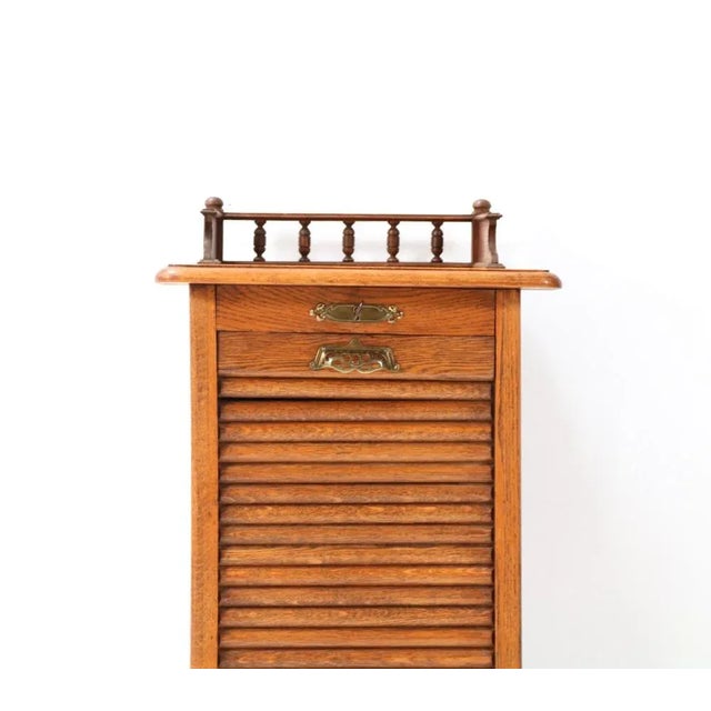 Art Nouveau Oak File Cabinet with Roll Top Door, 1900s For Sale - Image 5 of 12