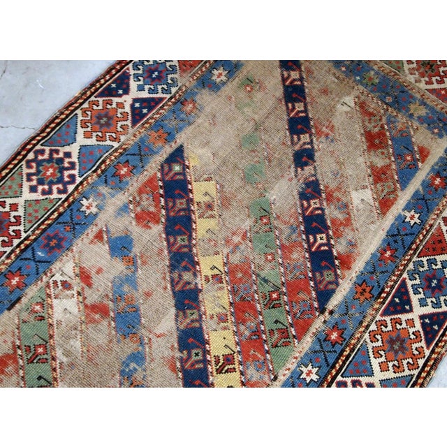 Textile 1870s, Handmade Antique Distressed Caucasian Gandzak Rug 3.2' X 8.10' For Sale - Image 7 of 8